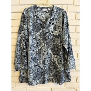 Joan‎ Rivers Blue Big Shirt Size XL Paisley Print Long Sleeve